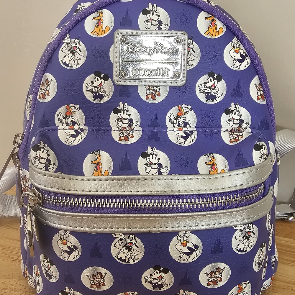 2023 Disney 100th 100 Anniversary Mickey Platinum Purple Loungefly Backpack Bag